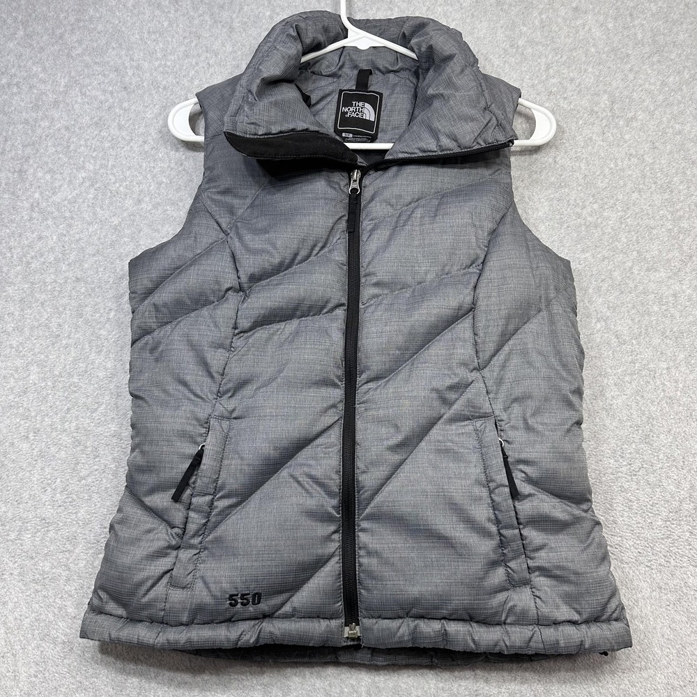 The North Face Vest Womens Small Gray 550 Down Quilted Puffer Insulated Zip